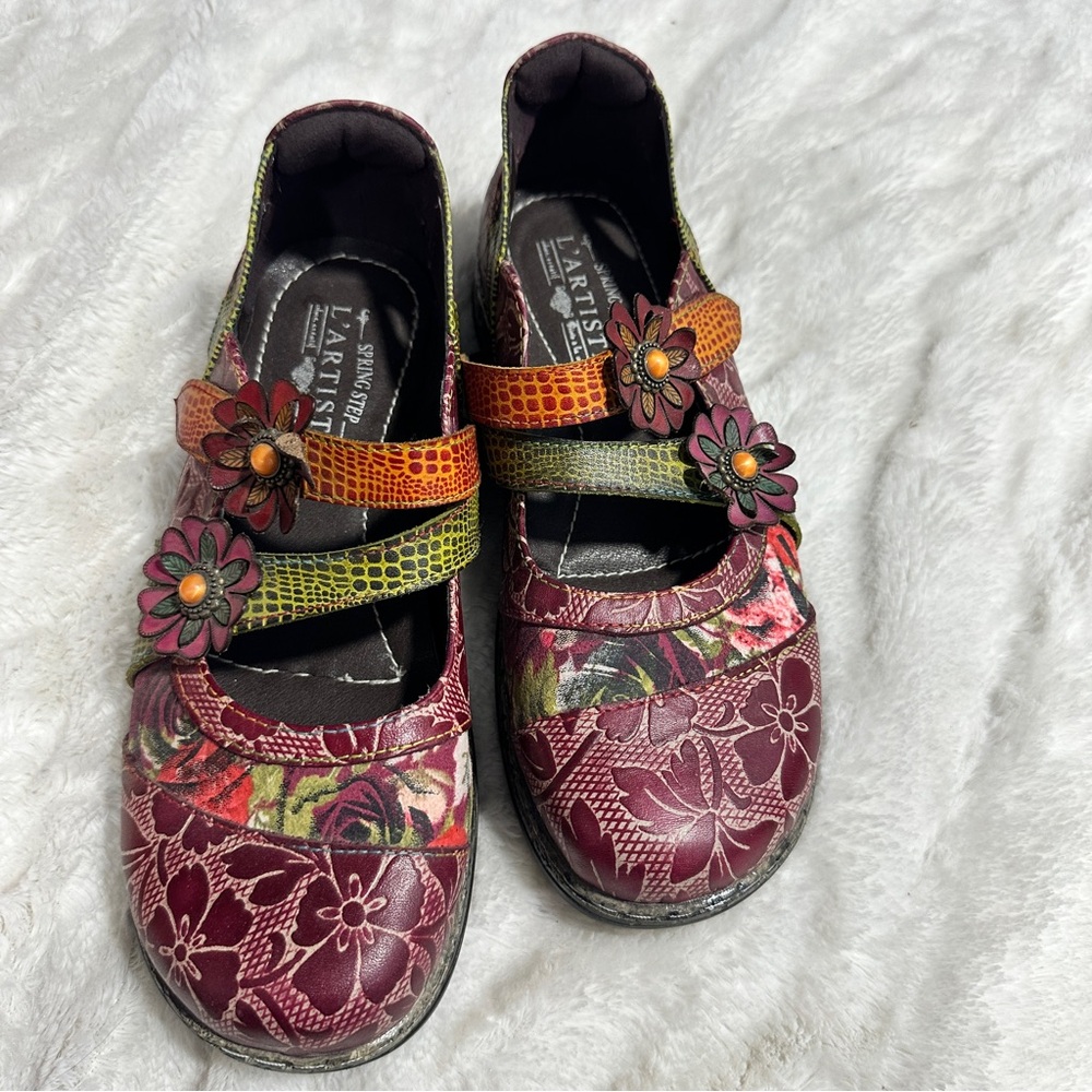 L’Artiste Size 38 Floral Mary Jane Shoes | Boho Comfort Flats | European Market - Picture 4 of 14